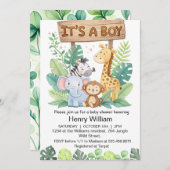 Invitation C'est un garçon safari dans la jungle animaux bébé (Devant / Derrière)