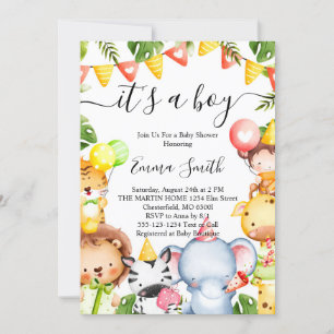 Invitation C'est un Garçon Safari Jungle Animaux Baby Shower