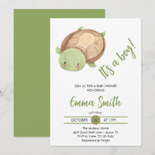 Invitation C'est un garçon - Tortue de mer aquarelle Baby Sho