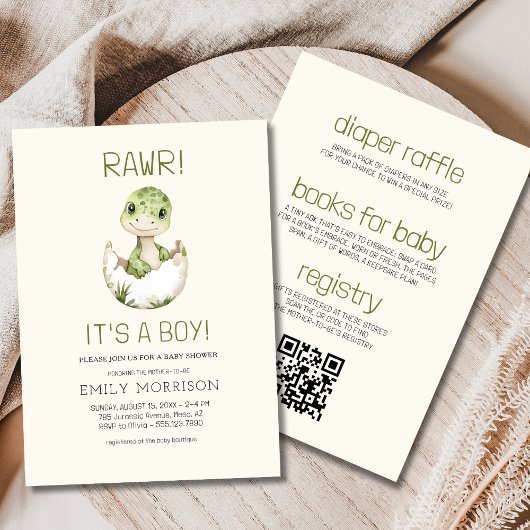 Invitation C'est un garçon tout en un Dinosaure Baby Boho Dou