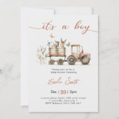 Invitation C'est un garçon Tracteur Baby Shower (Devant)