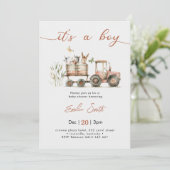 Invitation C'est un garçon Tracteur Baby Shower (Debout devant)