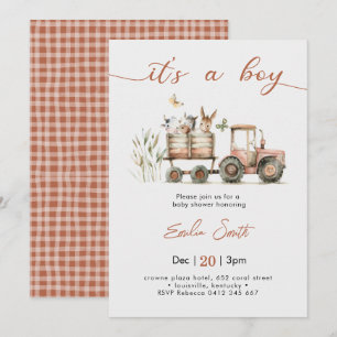 Invitation C'est un garçon Tracteur Baby Shower