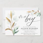 Invitation C'est un garçon un baby shower vert moderne en or (Devant)