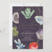 Invitation C'est un Gem Crystals Gemstone Géologie 1er annive (Devant)