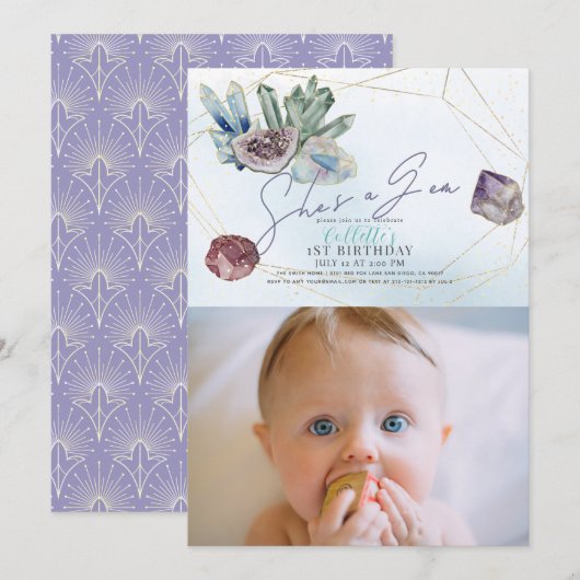 Invitation C'est un Gem Crystals Gemstone Géologie 1er annive (Devant / Derrière)