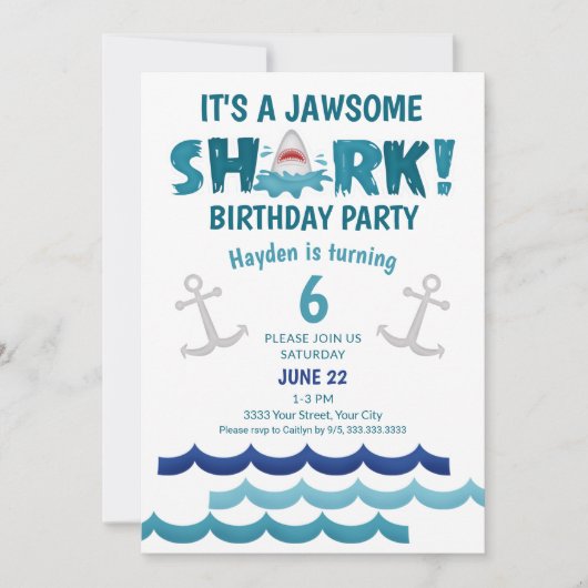 Invitation C'est un Jawsome Shark Birthday Party (Devant)