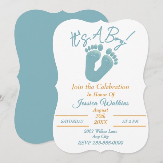 Invitation C'est un petit Baby shower bleu petit garçon (Devant / Derrière)