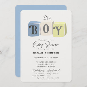 Invitation C'est un petit Baby shower Blocs Bleus