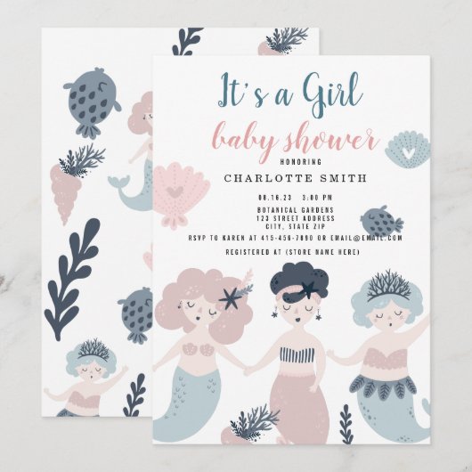 Invitation C'est un petit Baby shower de sirène (Devant / Derrière)