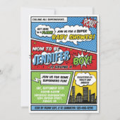 Invitation C'est un petit Baby shower de Superhero de livre d (Devant)