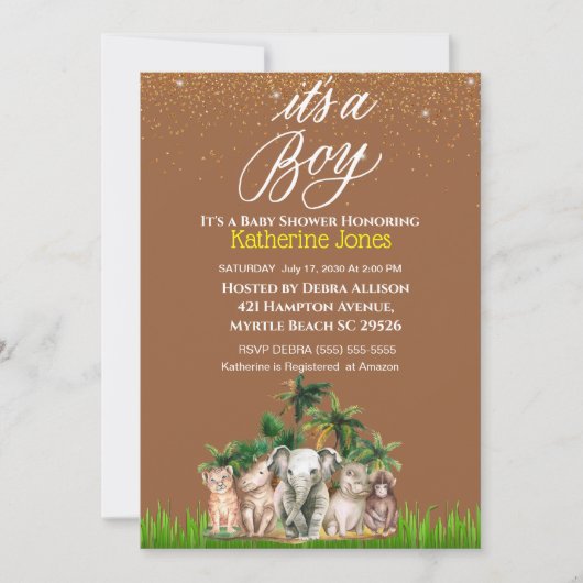 Invitation C'est un petit Baby shower Safari Animaux (Devant)