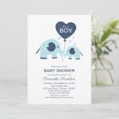 Invitation C'est un petit Baby shower simple bleu Eléphant (Debout devant)