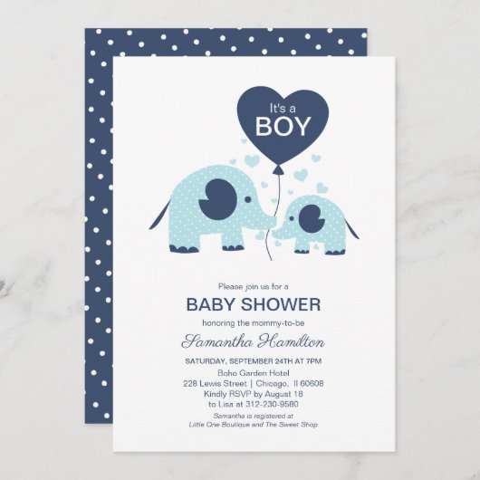 Invitation C'est un petit Baby shower simple bleu Eléphant (Devant / Derrière)