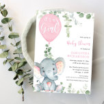 Invitation C'est un petit ballon rose baby shower d'éléphant<br><div class="desc">Pour une personnalisation plus avancée de ce design,  il suffit de cliquer sur le bouton "Customiser" ci-dessus !</div>