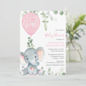 Invitation C'est un petit ballon rose baby shower d'éléphant  (Debout devant)