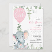 Invitation C'est un petit ballon rose baby shower d'éléphant  (Devant)