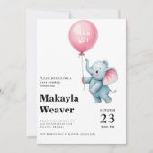 Invitation C'est un petit ballon rose baby shower d'éléphant  (Devant)