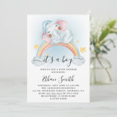 Invitation C'est un petit éléphant Baby shower d'aquarelle ar (Debout devant)