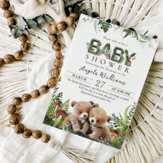 Invitation C'est un Twins Adventure Woodland Bears Baby showe