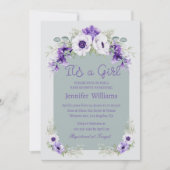 Invitation c'est une arche photo à baby shower fleuri violet (Devant)