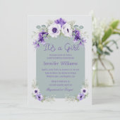 Invitation c'est une arche photo à baby shower fleuri violet (Debout devant)