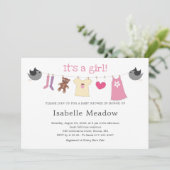 Invitation C'est une Baby Shower Fille Linge à Linge (Debout devant)