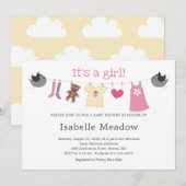 Invitation C'est une Baby Shower Fille Linge à Linge (Devant / Derrière)