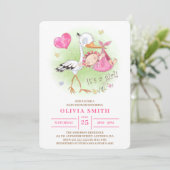 Invitation C'est une cigogne d'aquarelle porte une petite fil (Debout devant)