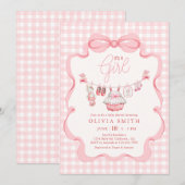 Invitation C'est une corde à linge fille rose bébé shower (Devant / Derrière)