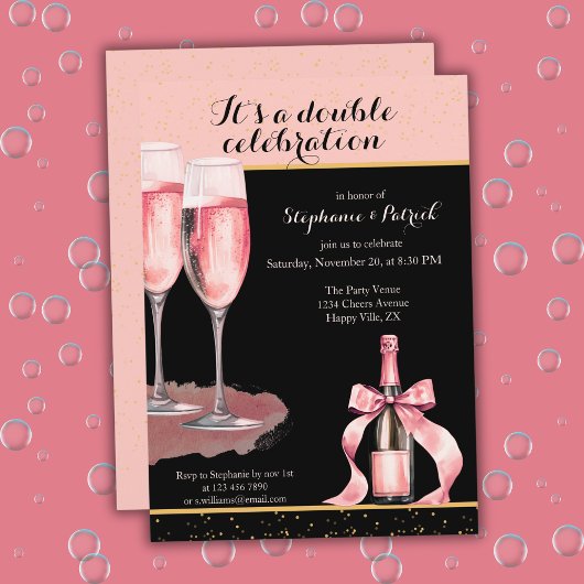 Invitation C'est une double célébration Champagne noir Annive