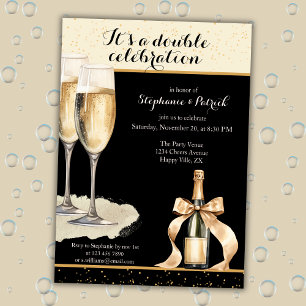 Invitation C'est une double célébration Champagne noir Annive