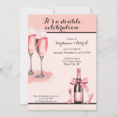 Invitation C'est une Double Célébration Champagne Rose Annive (Devant)