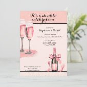 Invitation C'est une Double Célébration Champagne Rose Annive (Debout devant)