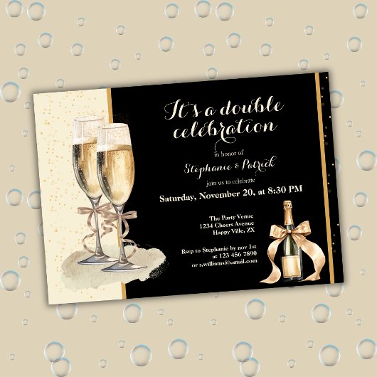 Invitation C'est une double fête de Champagne d'or