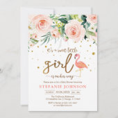 Invitation C'est une douce petite fille Fête de bébé flamant (Devant)