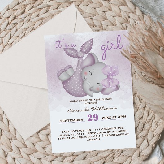 Invitation C'est une douche pour bébé fille éléphant