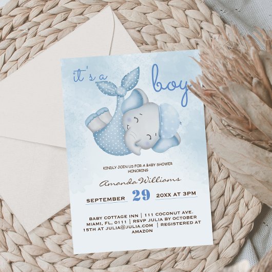 Invitation C'est une douche pour bébé garçon éléphant bébé ga