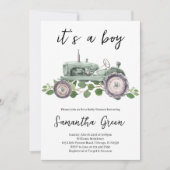 Invitation C'est une douche pour bébé tracteur garçon (Devant)