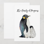 Invitation C'est une famille de pingouins en aquarelle (Devant / Derrière)