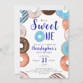 Invitation C'est une fête d'anniversaire avec un beignet bleu (Devant)