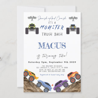 Invitation C'est une fête d'anniversaire de MONSTER Truck Bas