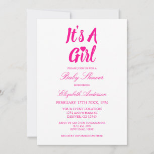 Invitation C'est une Fête de Bébé Fille au Coeur