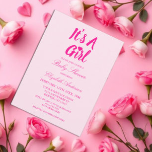 Invitation C'est une Fête de Bébé Fille au Coeur