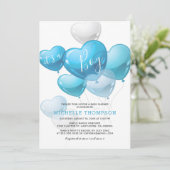 Invitation C'est une Fête de Bébé Garçon Ballon Coeur (Debout devant)