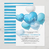 Invitation C'est une Fête de Bébé Garçon Ballon Coeur (Devant / Derrière)