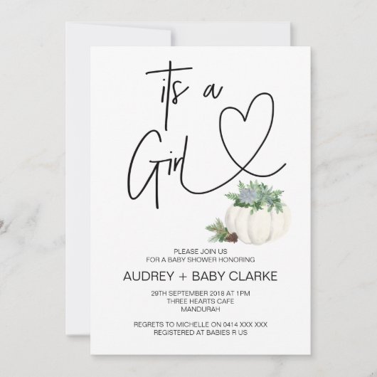 Invitation C'est une Fête de Fille Baby shower Thanksgiving F (Devant)
