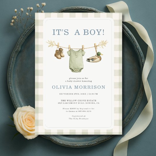 Invitation C'est une Fête de Naissance Gingham de Chasse au C