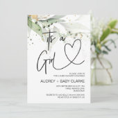 Invitation C'est une Fête des Filles Baby showers Eucalyptus (Debout devant)