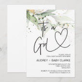 Invitation C'est une Fête des Filles Baby showers Eucalyptus (Devant / Derrière)
